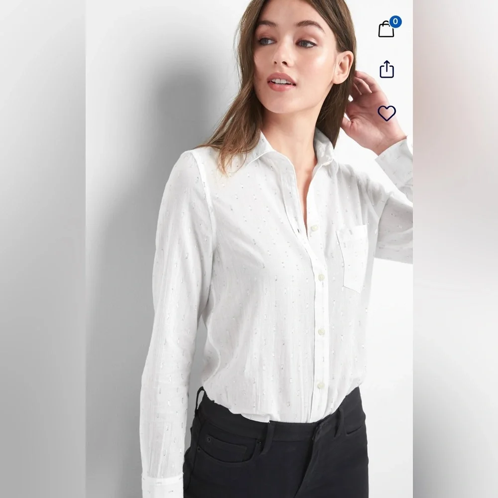 NWT Metallic Fitted Boyfriend Shirt - Picture 3 of 7